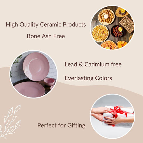 Glossy Pink 2 Ceramic Dinner Plate with 2 Serving Bowl - The Earth Store - Dinnerware